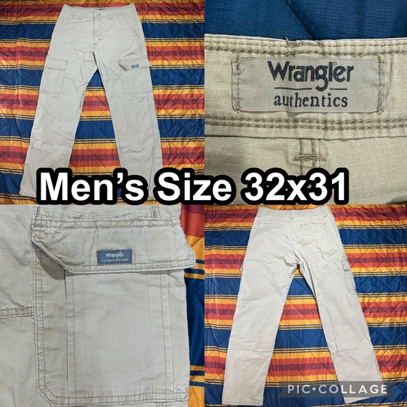 Wrangler Authentics Men's Size 32x31 Beige Stretch Cargo Pants Relaxed Fit - Picture 1 of 10